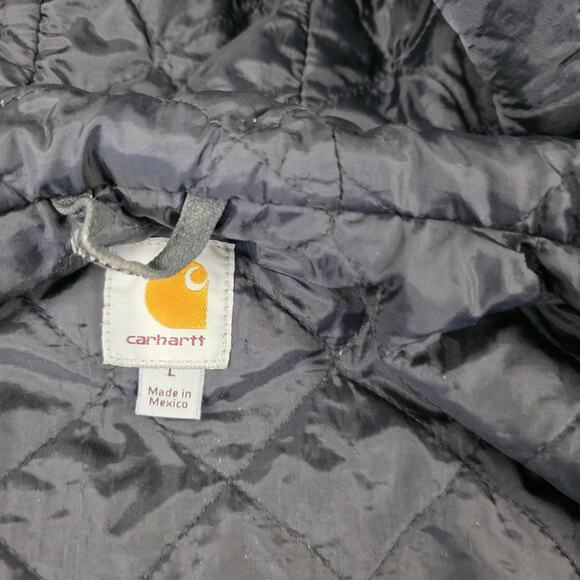 Carhartt Jacket Mens Large Brown Hooded Duck Active Quilted Workwear Distressed - Picture 12 of 16